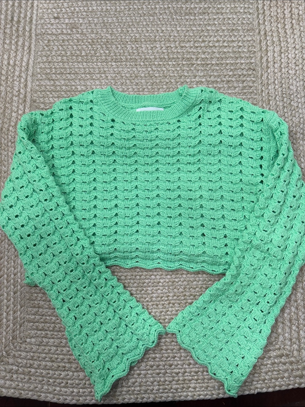 Zara Mint Green Crochet Crewneck Sweater